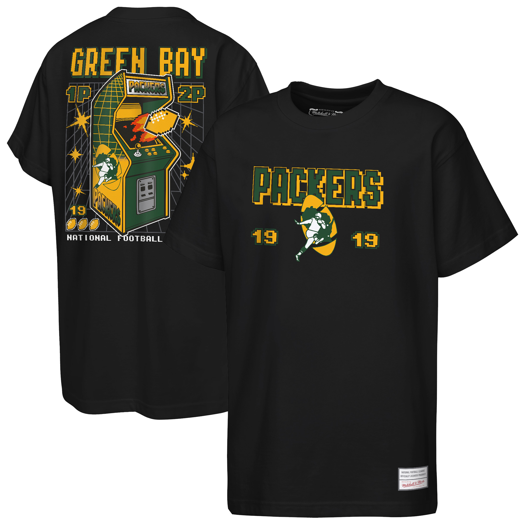 Youth Mitchell & Ness  Black Green Bay Packers Retro Arcade T-Shirt