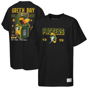 Youth Mitchell & Ness  Black Green Bay Packers Retro Arcade T-Shirt