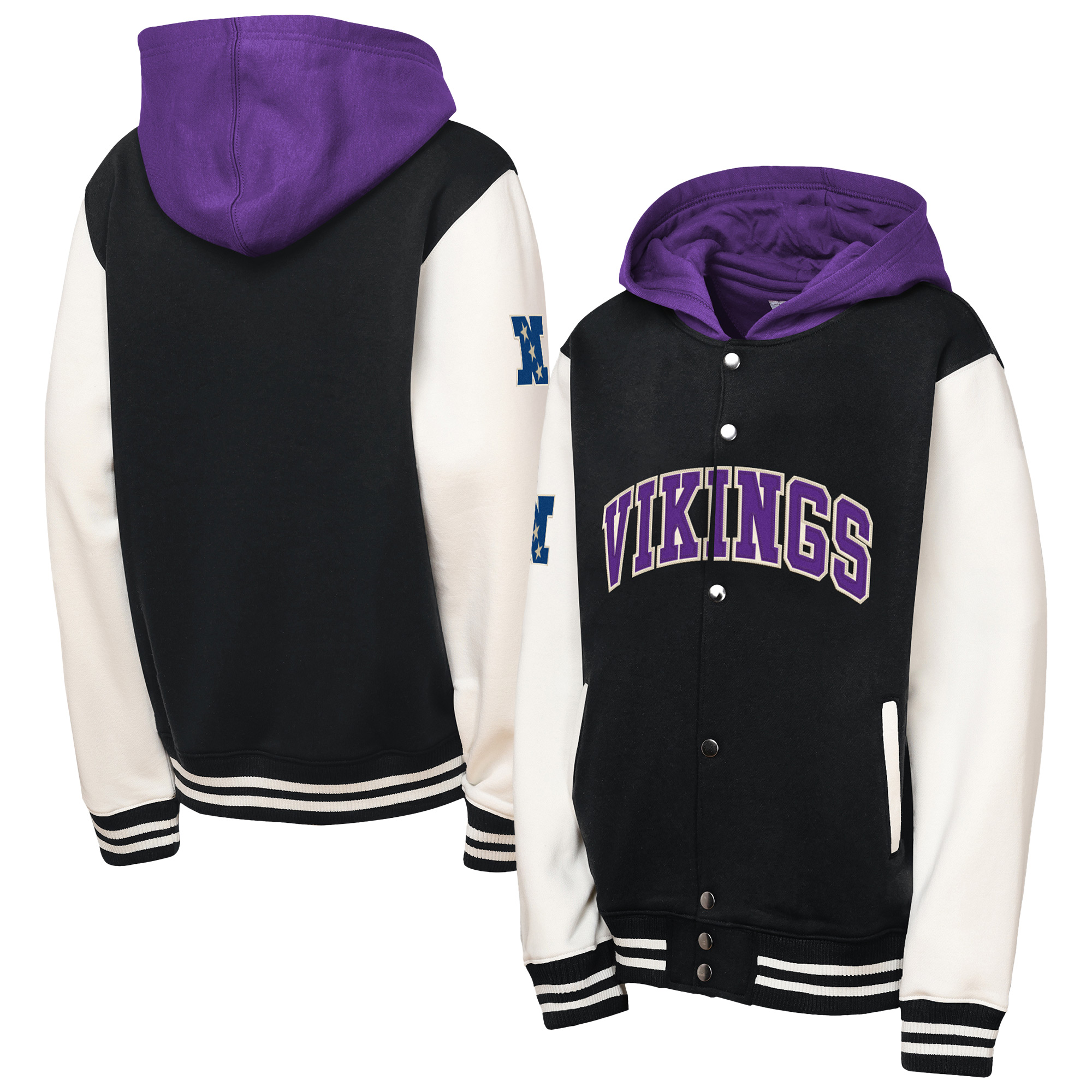Youth Mitchell & Ness Black Minnesota Vikings Court Side Fleece Full-Snap Hooded Jacket