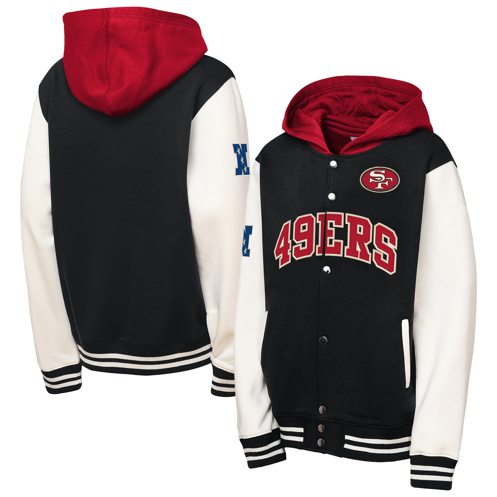 Youth Mitchell & Ness Black San Francisco 49ers Court Side Fleece Full-Snap Hooded Jacket