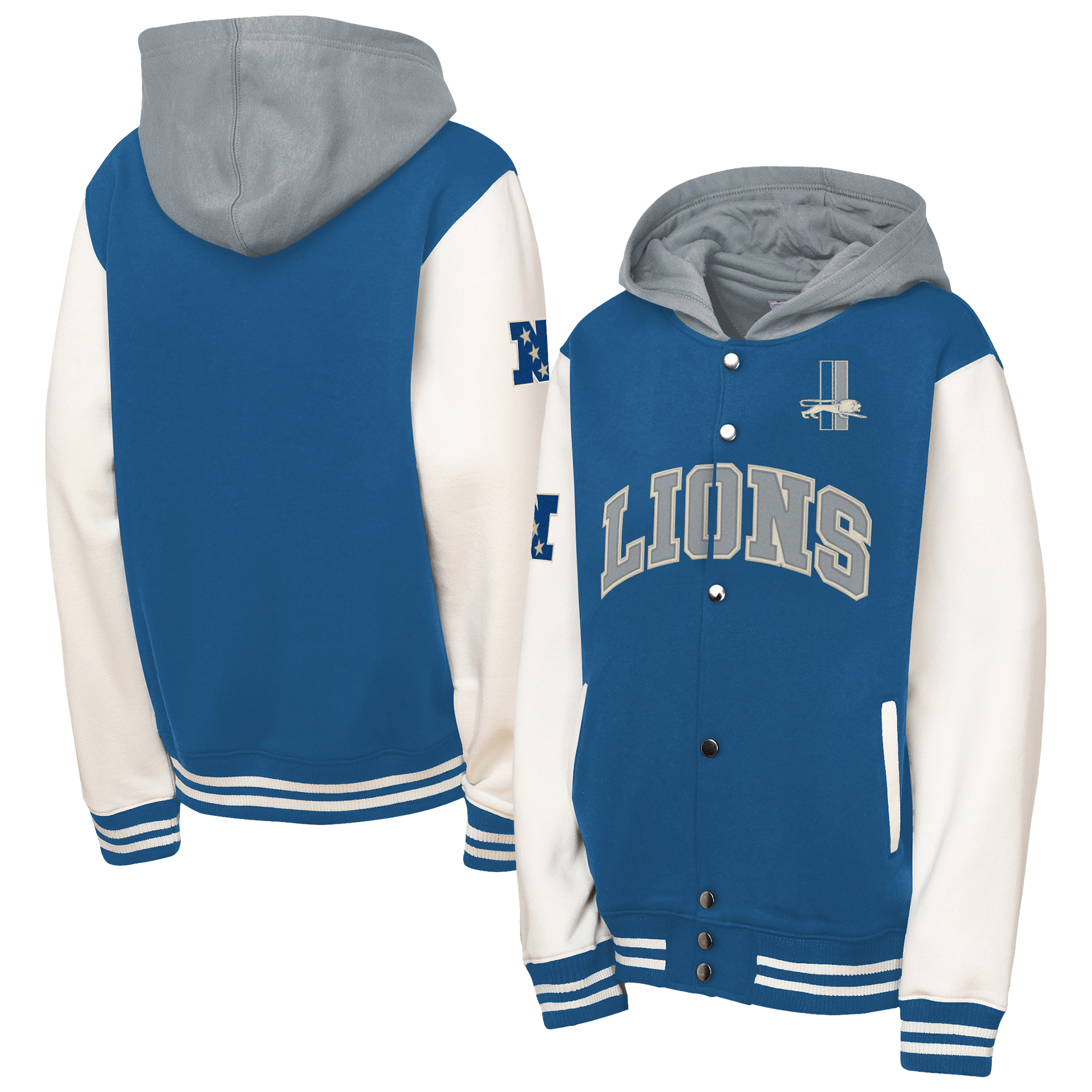 Mitchell & Ness Big Boys' and Girls' Blue Detroit Lions Court Side Fleece Full Snap Jacket - Blue