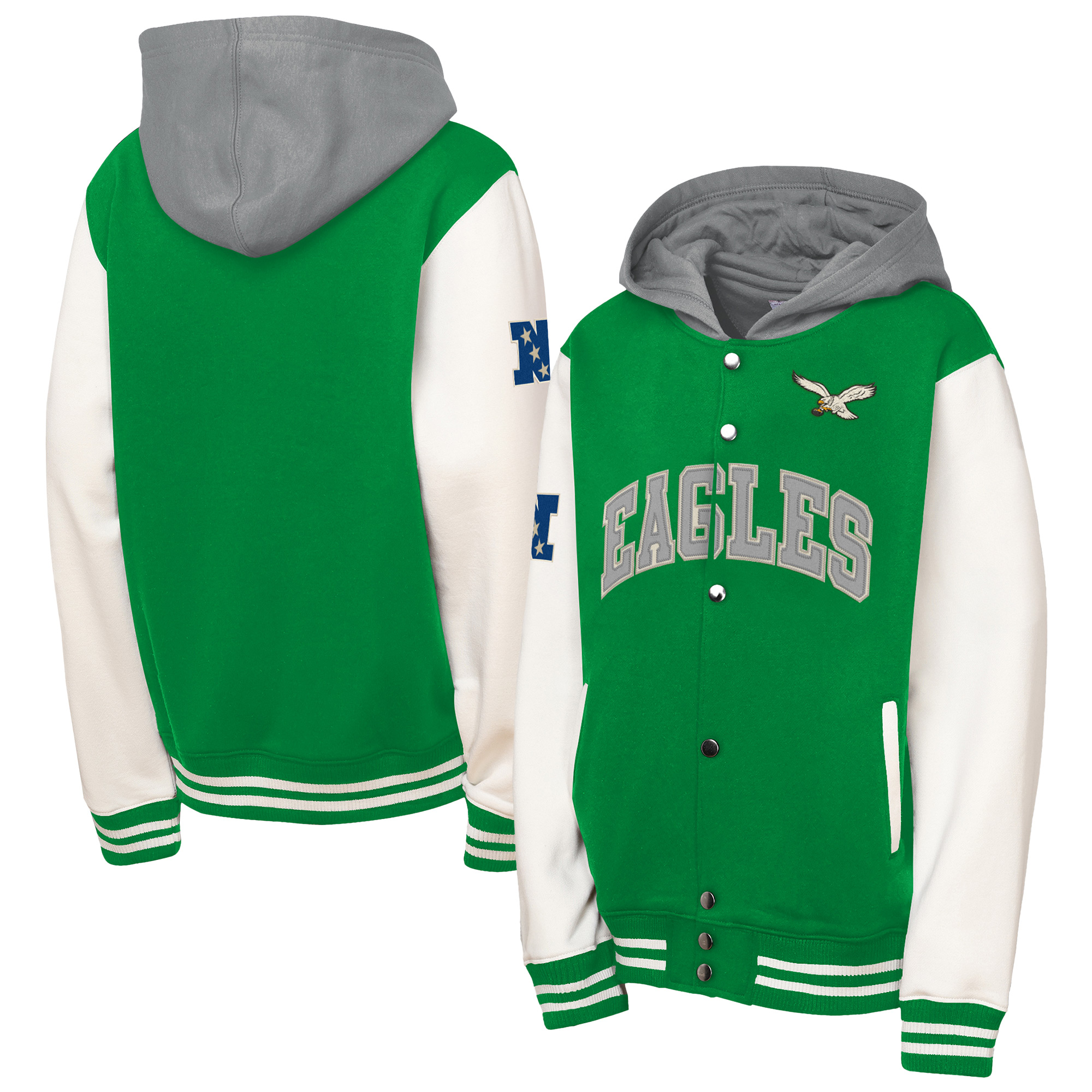 Mitchell & Ness Big Boys' and Girls' Kelly Green Philadelphia Eagles Court Side Fleece Full Snap Jacket - Kelly Green
