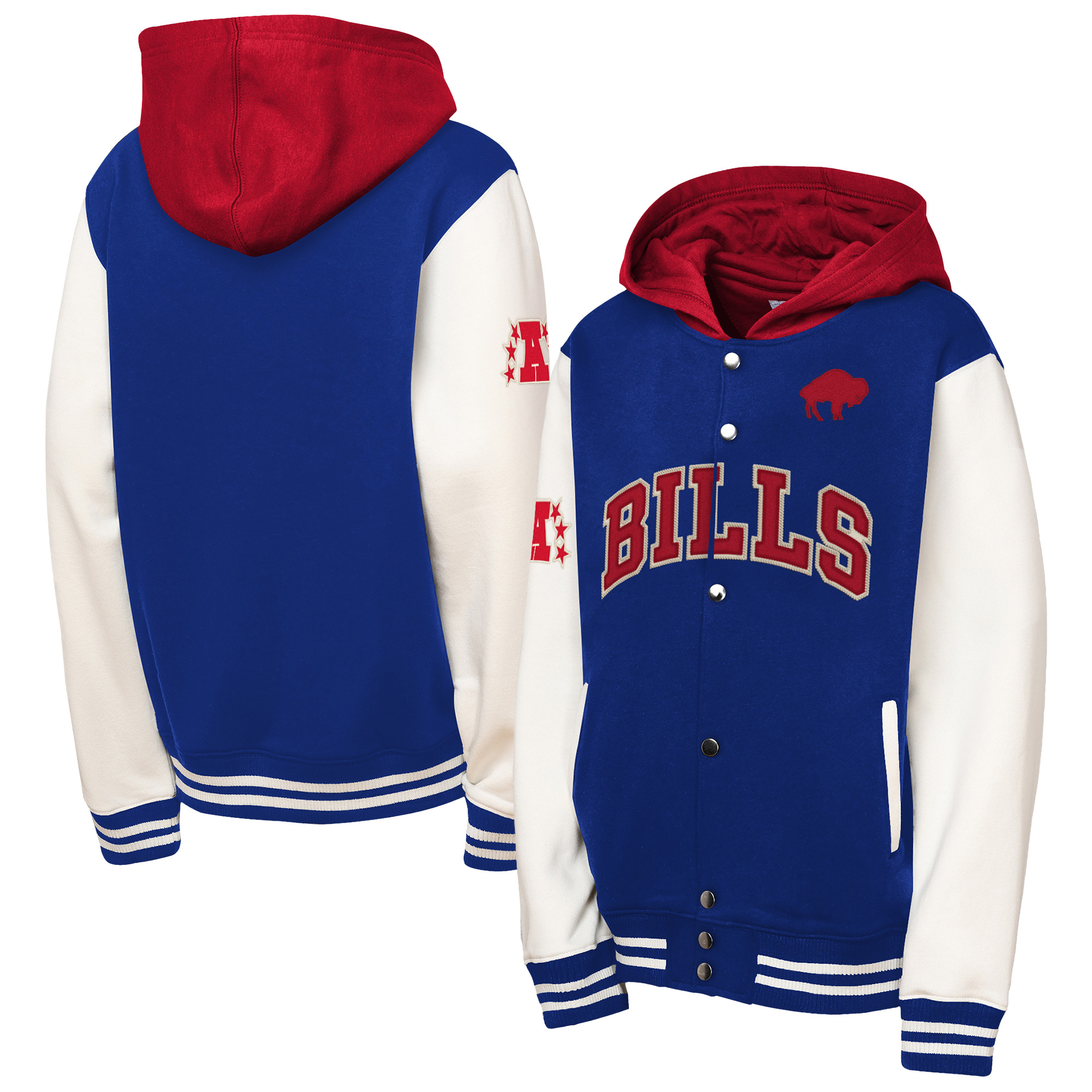 Youth Mitchell & Ness Royal Buffalo Bills Court Side Fleece Full-Snap Hooded Jacket