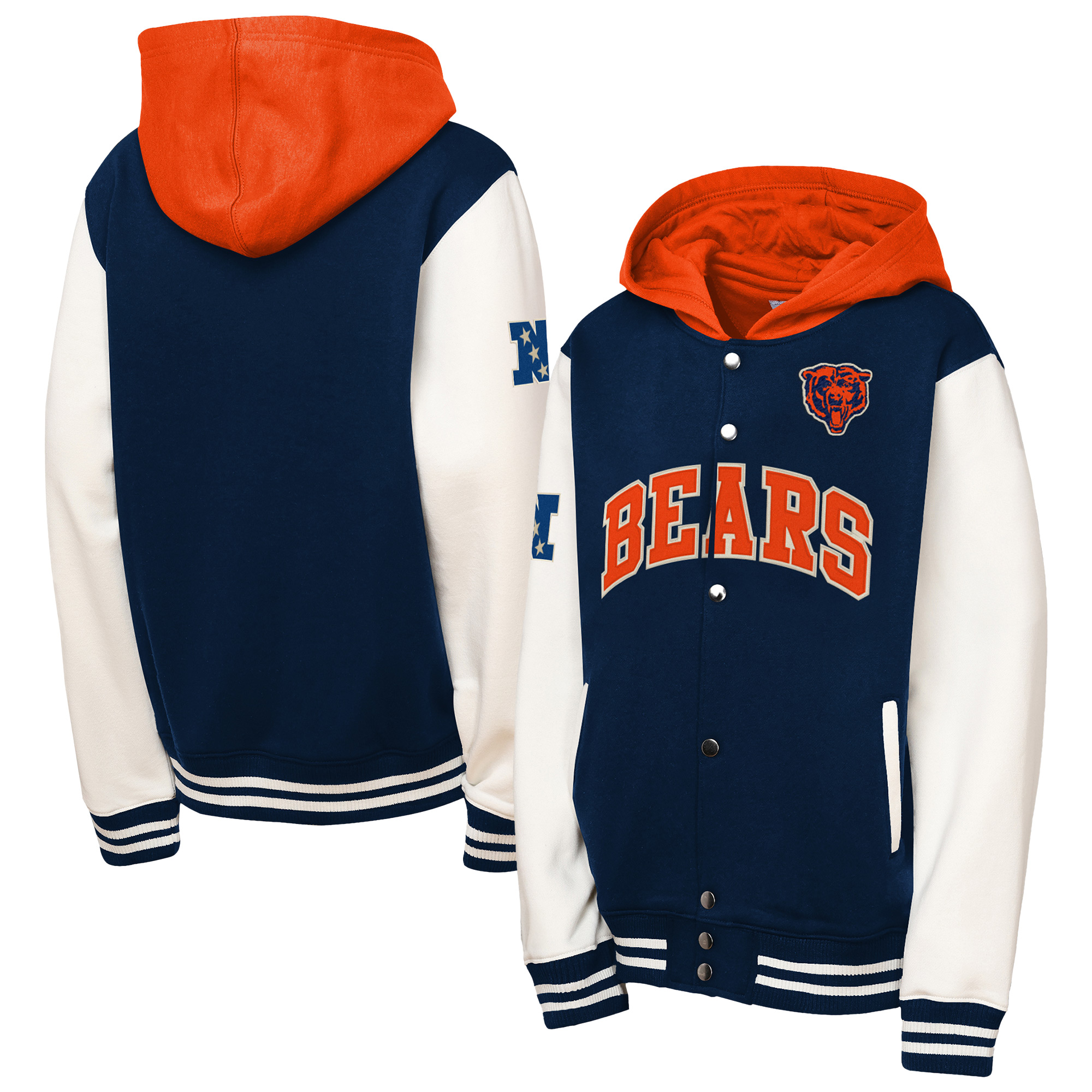 Youth Mitchell & Ness Navy Chicago Bears Court Side Fleece Full-Snap Hooded Jacket
