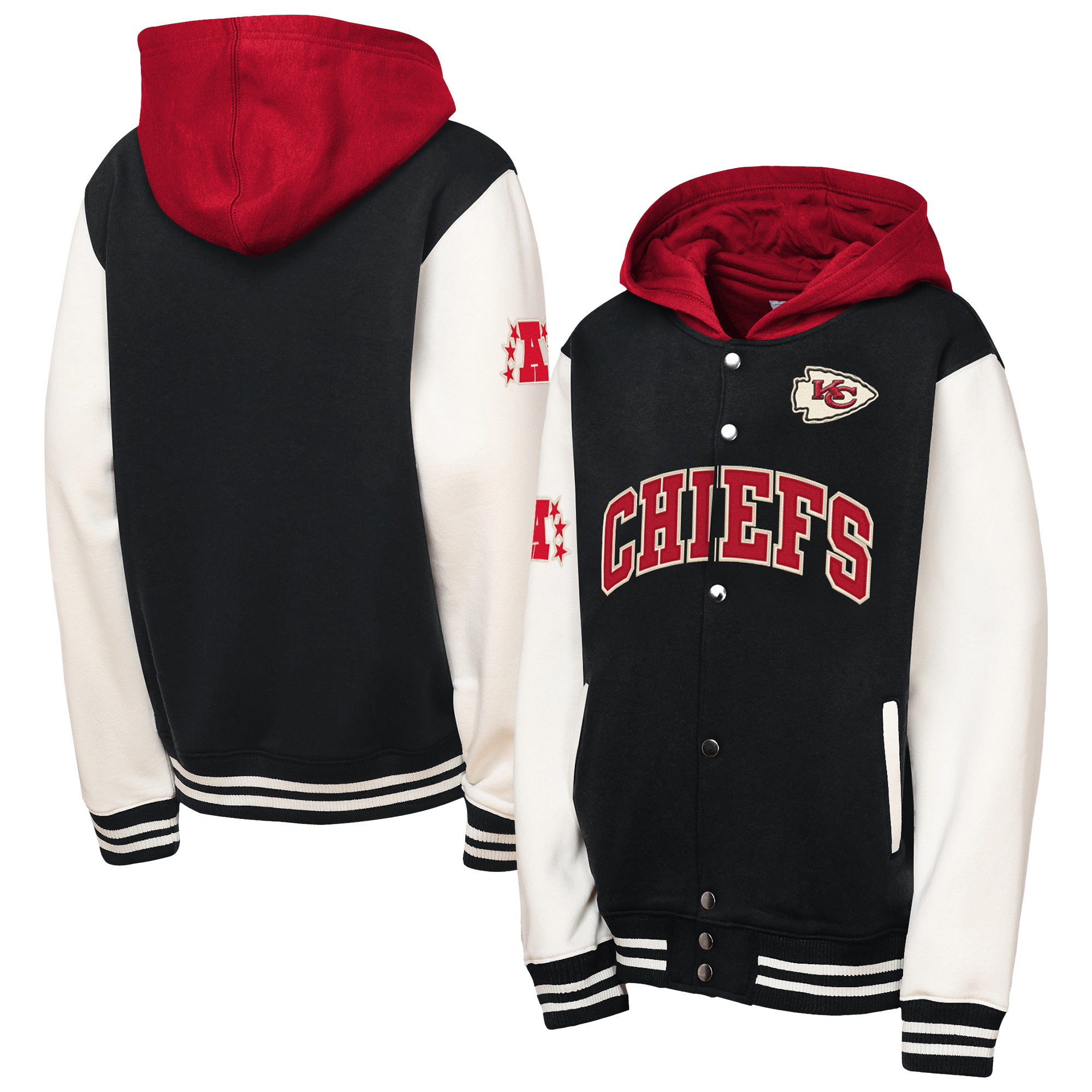 Mitchell & Ness Big Boys' and Girls' Black Kansas City Chiefs Court Side Fleece Full Snap Jacket - Black