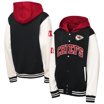 Youth Mitchell & Ness Black Kansas City Chiefs Court Side Fleece Full Snap Jacket