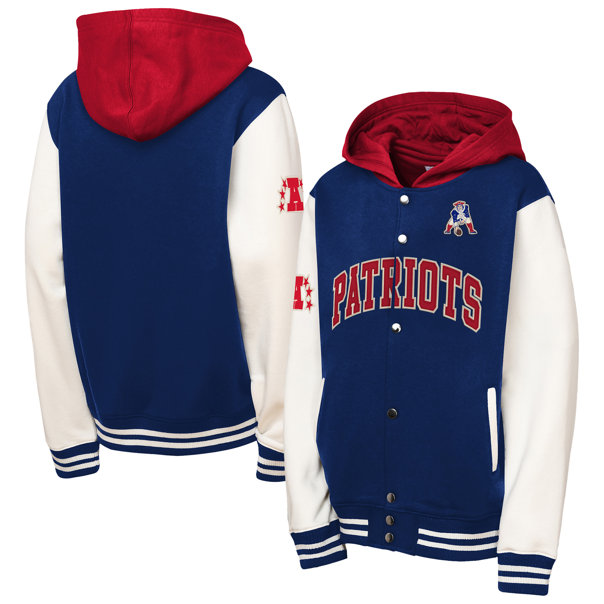 Youth Mitchell & Ness Royal New England Patriots Court Side Fleece Full-Snap Hooded Jacket
