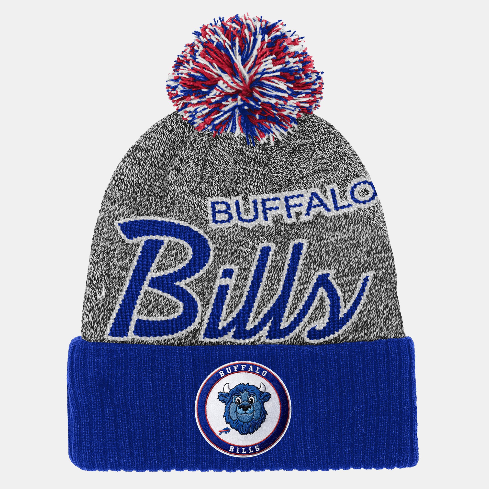 Youth Mitchell & Ness Royal Buffalo Bills Cuffed Knit Hat with Puff