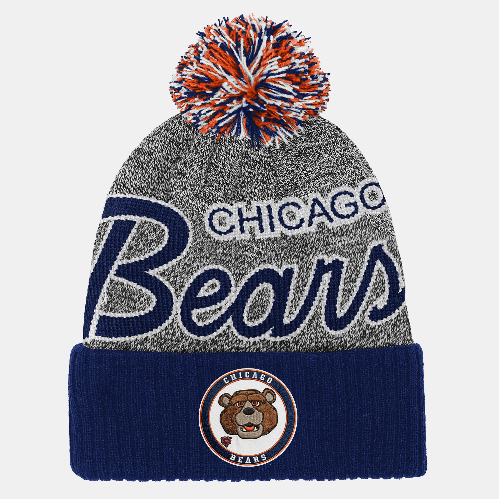 Youth Mitchell & Ness Navy Chicago Bears Cuffed Knit Hat with Puff