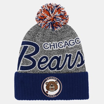 Youth Mitchell & Ness Navy Chicago Bears Cuffed Knit Hat with Puff