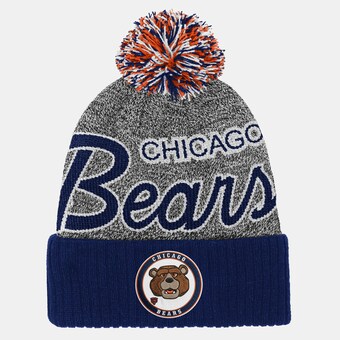 Youth Mitchell & Ness Navy Chicago Bears Cuffed Knit Hat with Puff