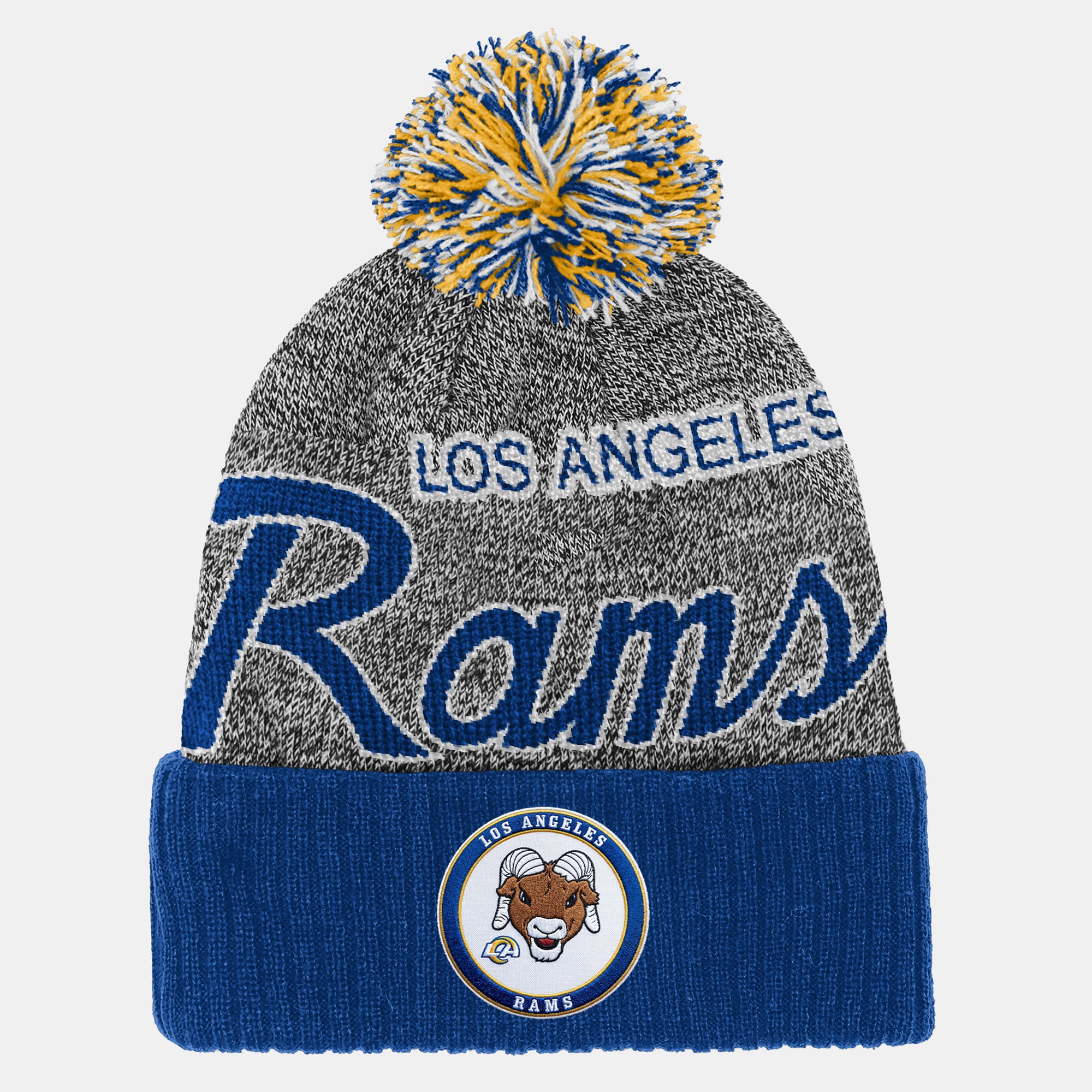 Youth Mitchell & Ness Royal Los Angeles Rams Cuffed Knit Hat with Puff Youth Mitchell & Ness Royal Los Angeles Rams Cuffed Knit Hat with Puff