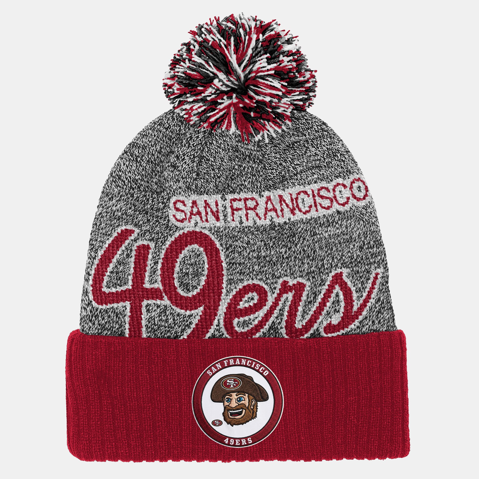 Youth Mitchell & Ness Scarlet San Francisco 49ers Cuffed Knit Hat with Puff