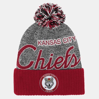 Youth Mitchell & Ness Red Kansas City Chiefs Cuffed Knit Hat with Puff
