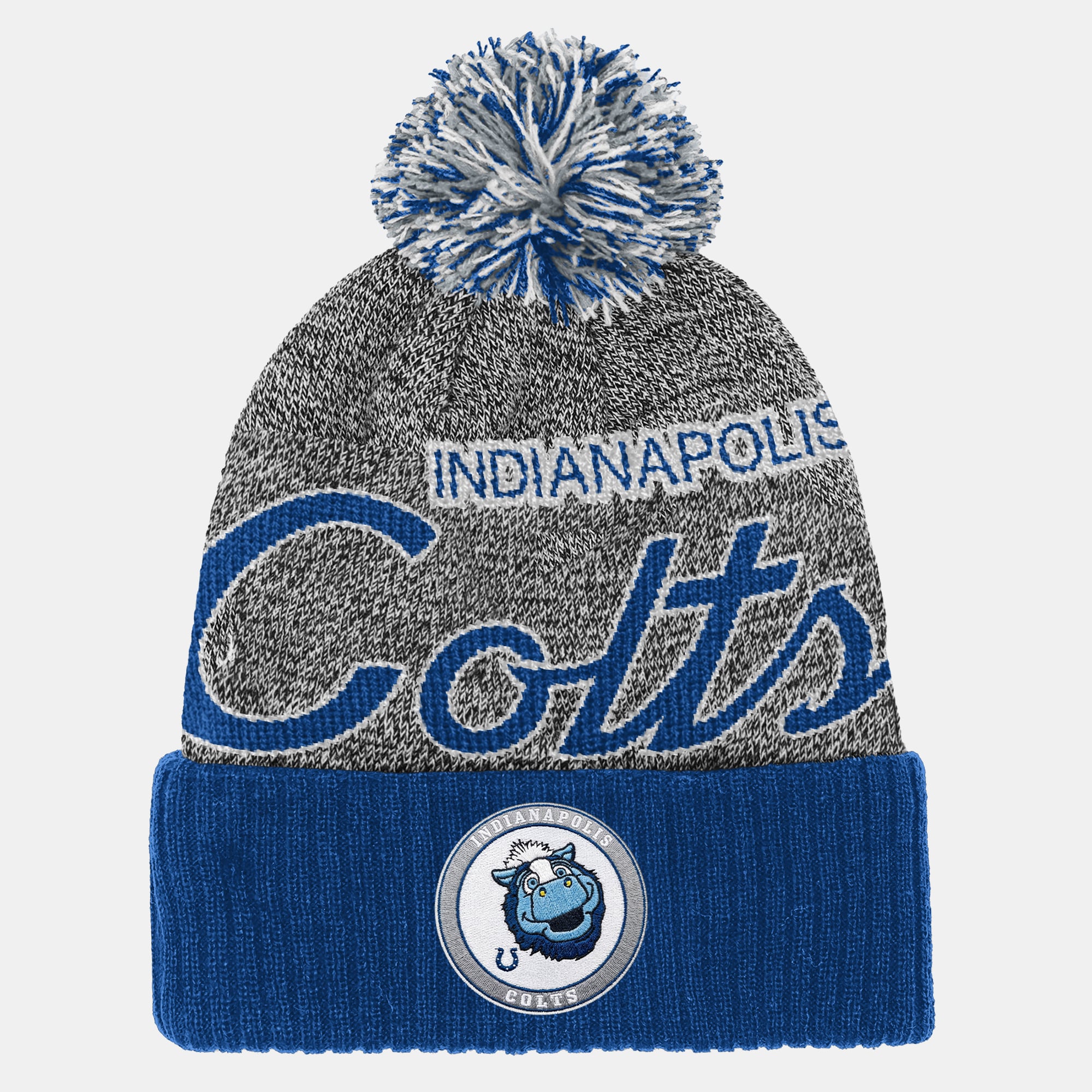 Youth Mitchell & Ness Royal Indianapolis Colts Cuffed Knit Hat with Puff