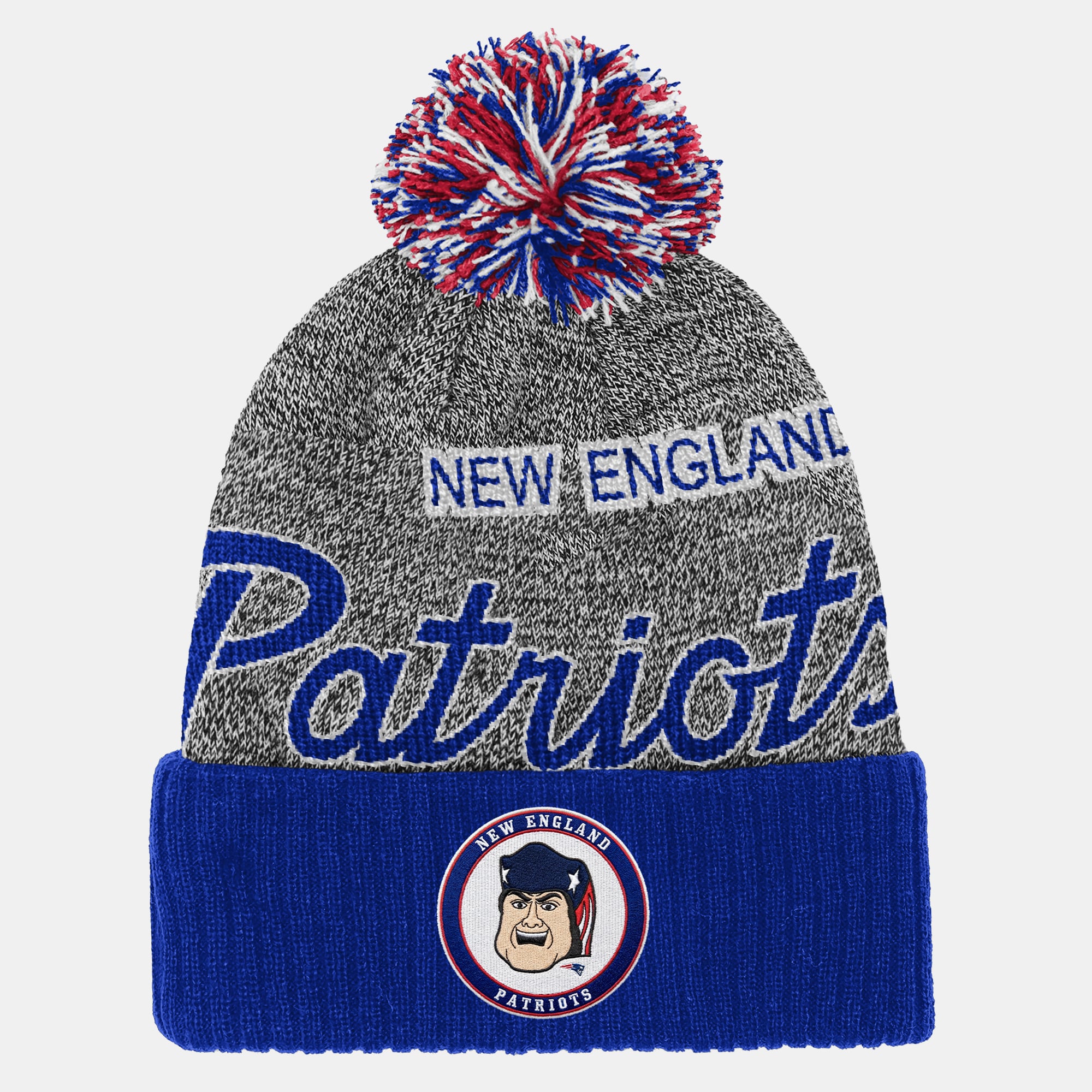 Youth Mitchell & Ness Royal New England Patriots Cuffed Knit Hat with Puff