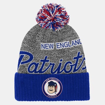 Youth Mitchell & Ness Royal New England Patriots Cuffed Knit Hat with Puff