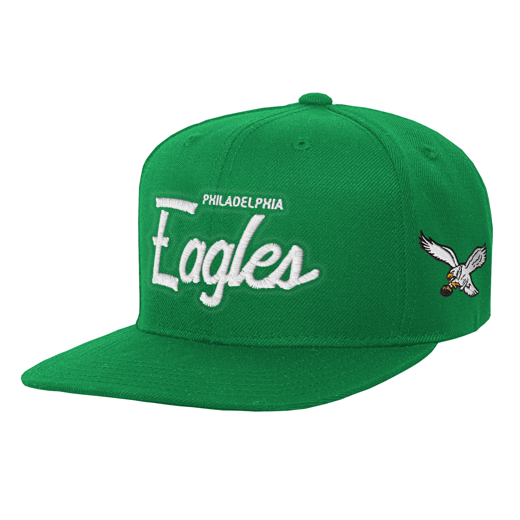 Youth Mitchell & Ness Kelly Green Philadelphia Eagles Head Coach Flat Brim Snapback Hat