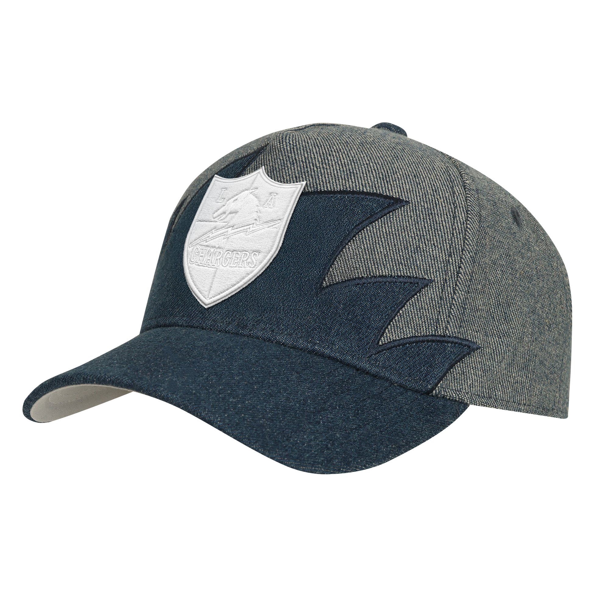 Youth Mitchell & Ness Denim Los Angeles Chargers Sharktooth Pro Pinch Adjustable Hat