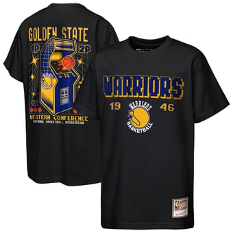Youth Mitchell & Ness  Black Golden State Warriors Retro Arcade T-Shirt