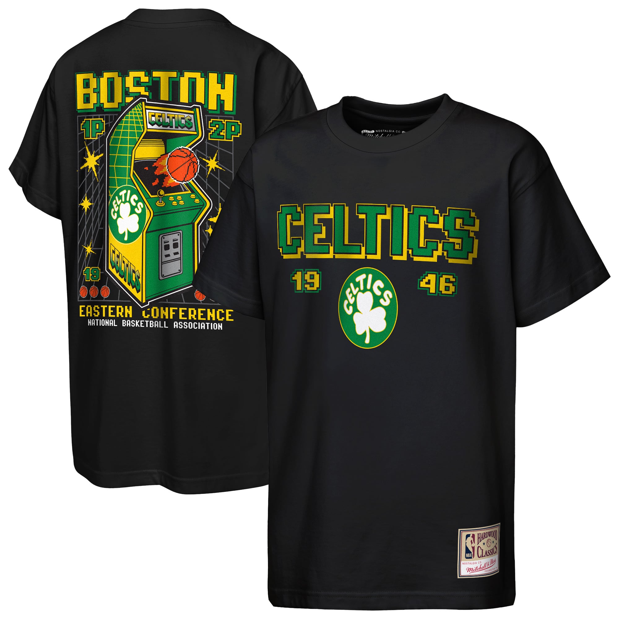 Youth Mitchell & Ness  Black Boston Celtics Retro Arcade T-Shirt
