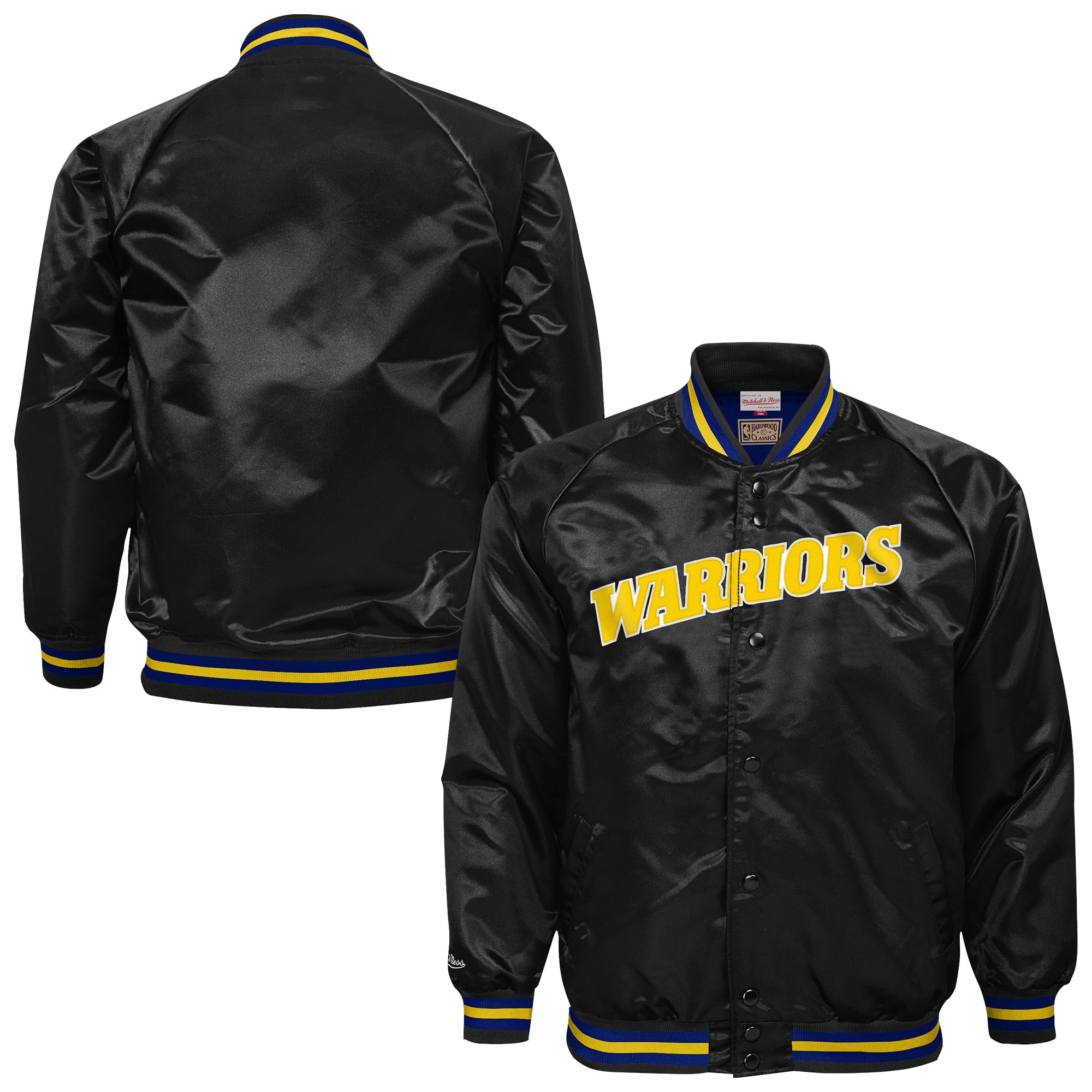 Youth Mitchell & Ness Black Golden State Warriors Lightweight Satin Raglan Full-Snap Jacket