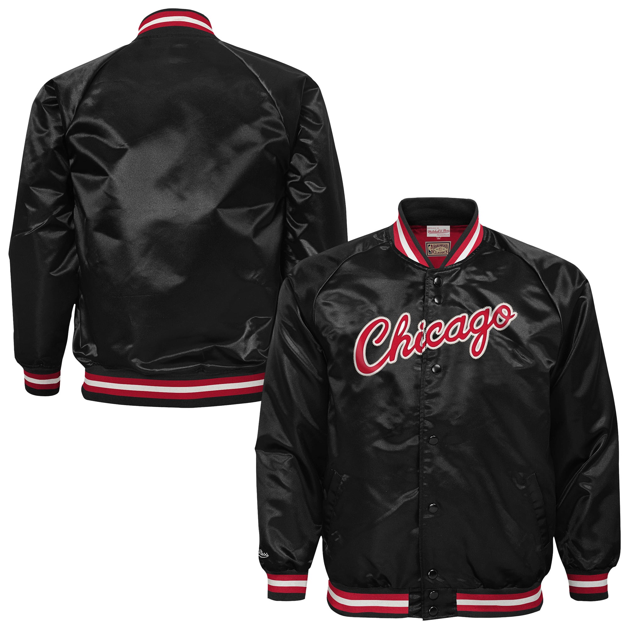 Youth Mitchell & Ness Black Chicago Bulls Lightweight Satin Raglan Full-Snap Jacket