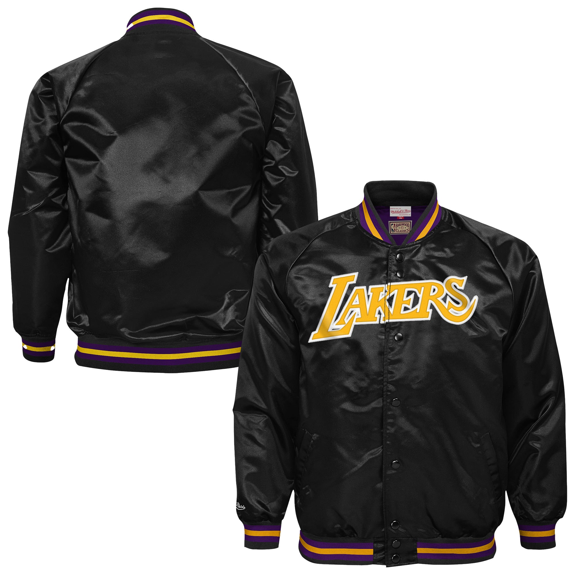 Youth Mitchell & Ness Black Los Angeles Lakers Lightweight Satin Raglan Full-Snap Jacket