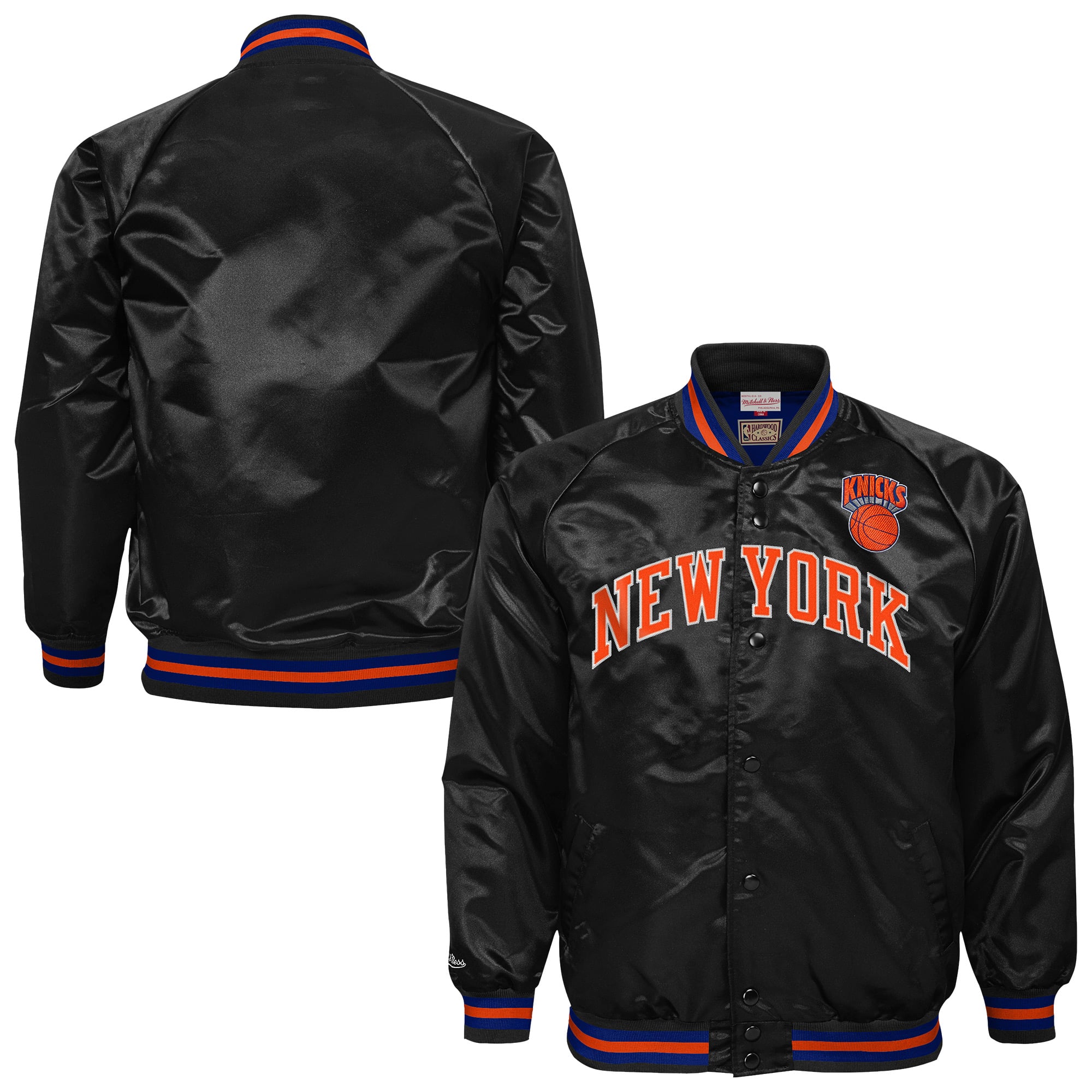 Youth Mitchell & Ness Black New York Knicks Lightweight Satin Raglan Full-Snap Jacket
