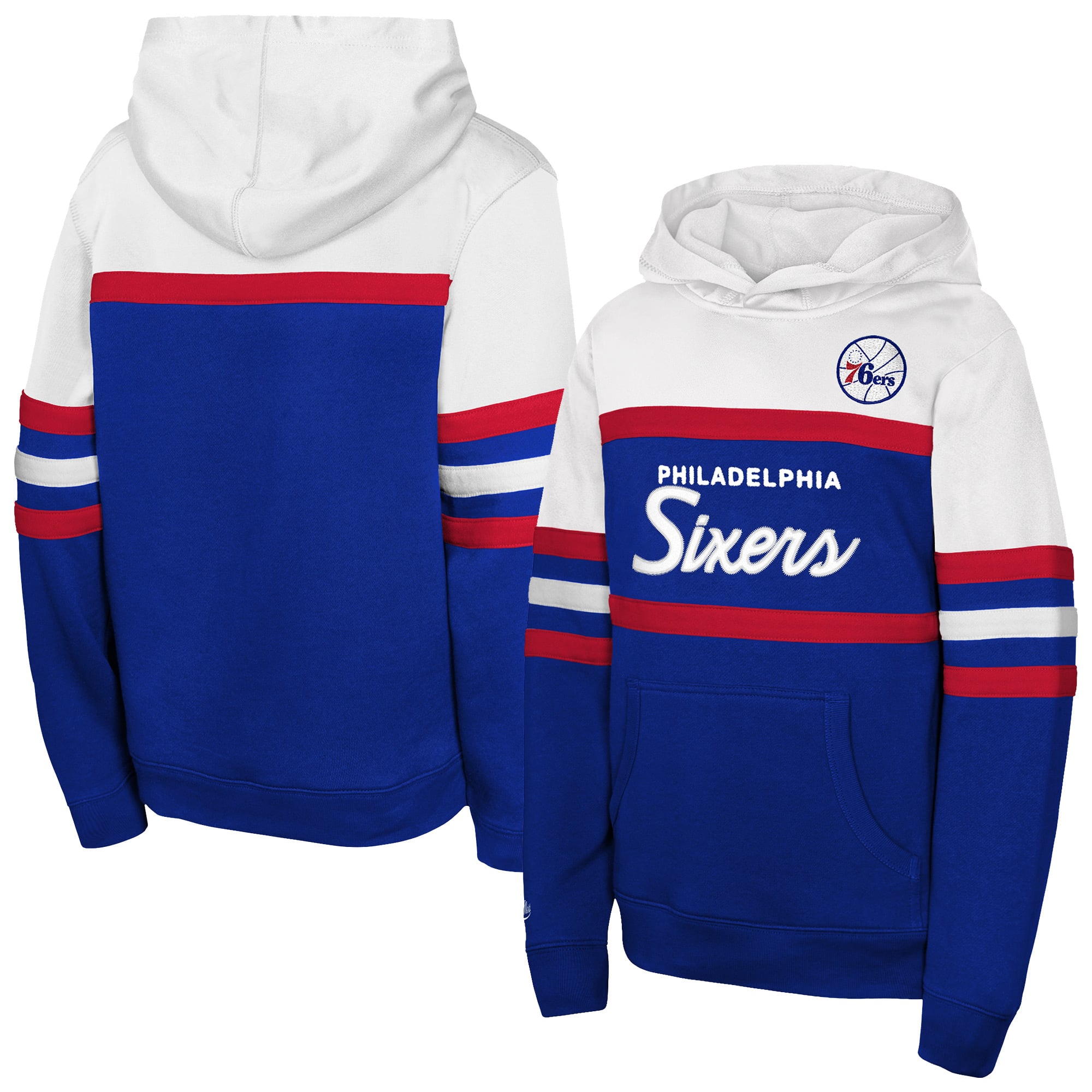 Youth Mitchell & Ness Royal/White Philadelphia 76ers Vintage Head Coach Hoodie