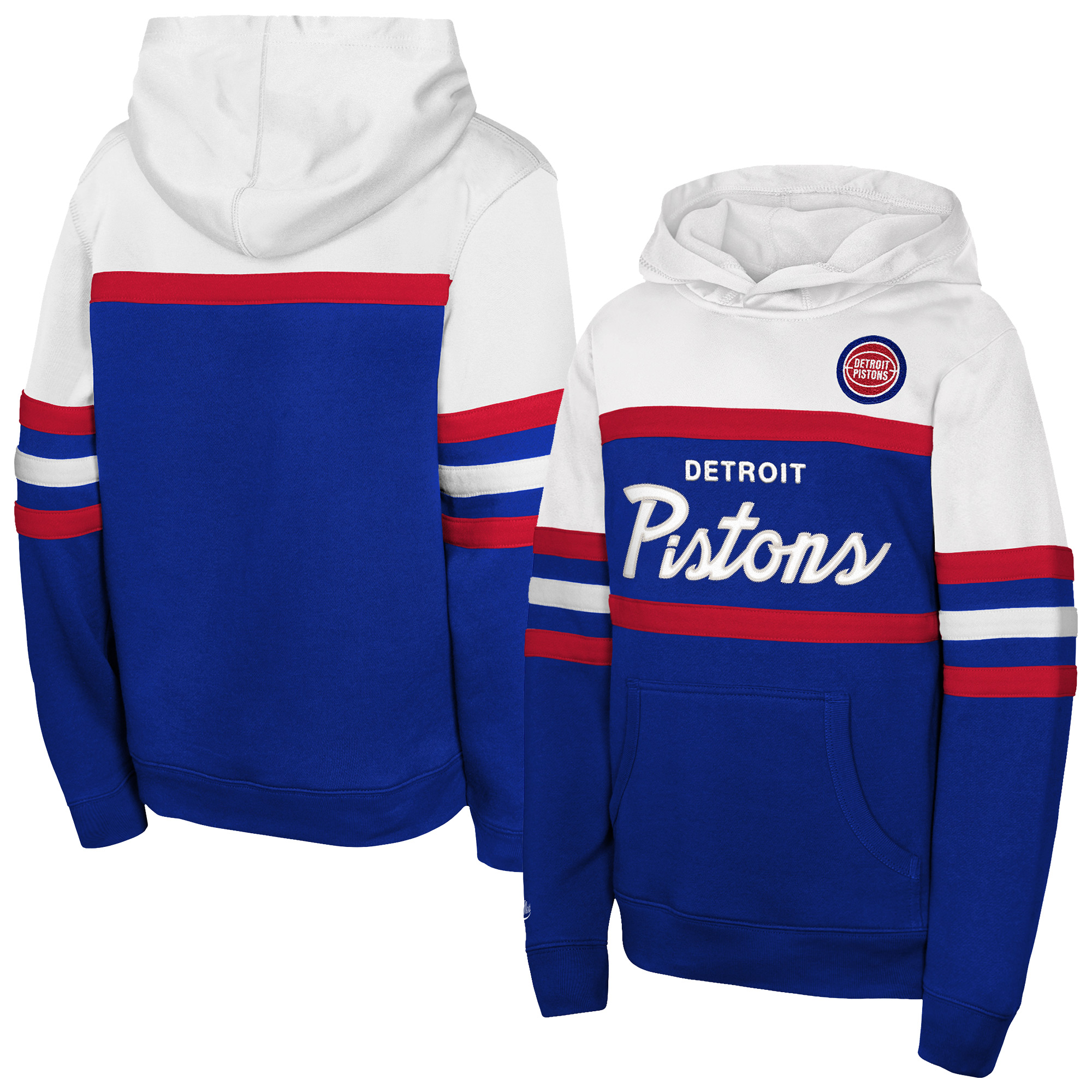 Mitchell & Ness Big Boys' and Girls' Mitchell Ness Royal/White Detroit Pistons Vintage Head Coach Hoodie - Blue, White