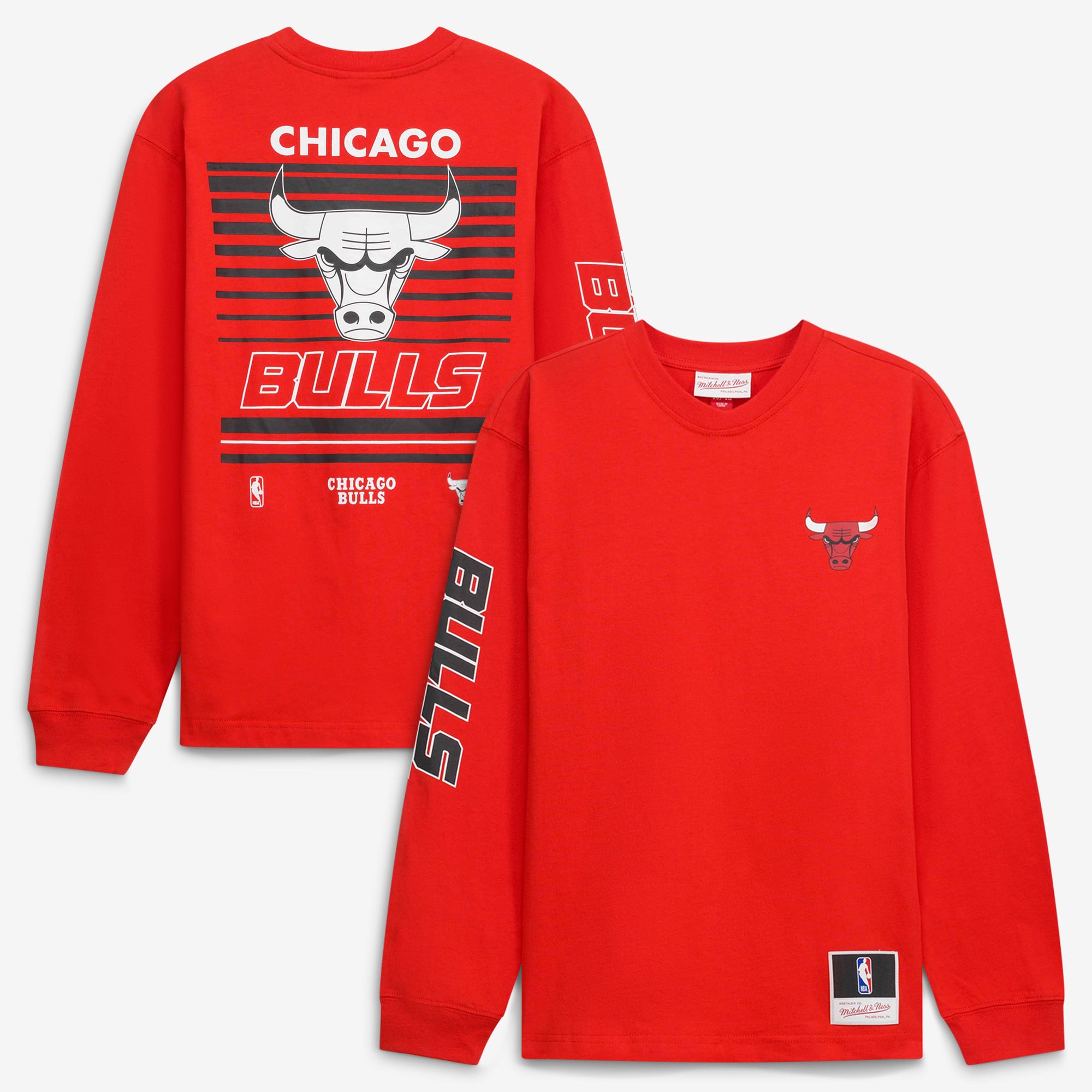 Youth Mitchell & Ness Red Chicago Bulls Triple Play Long Sleeve T-Shirt