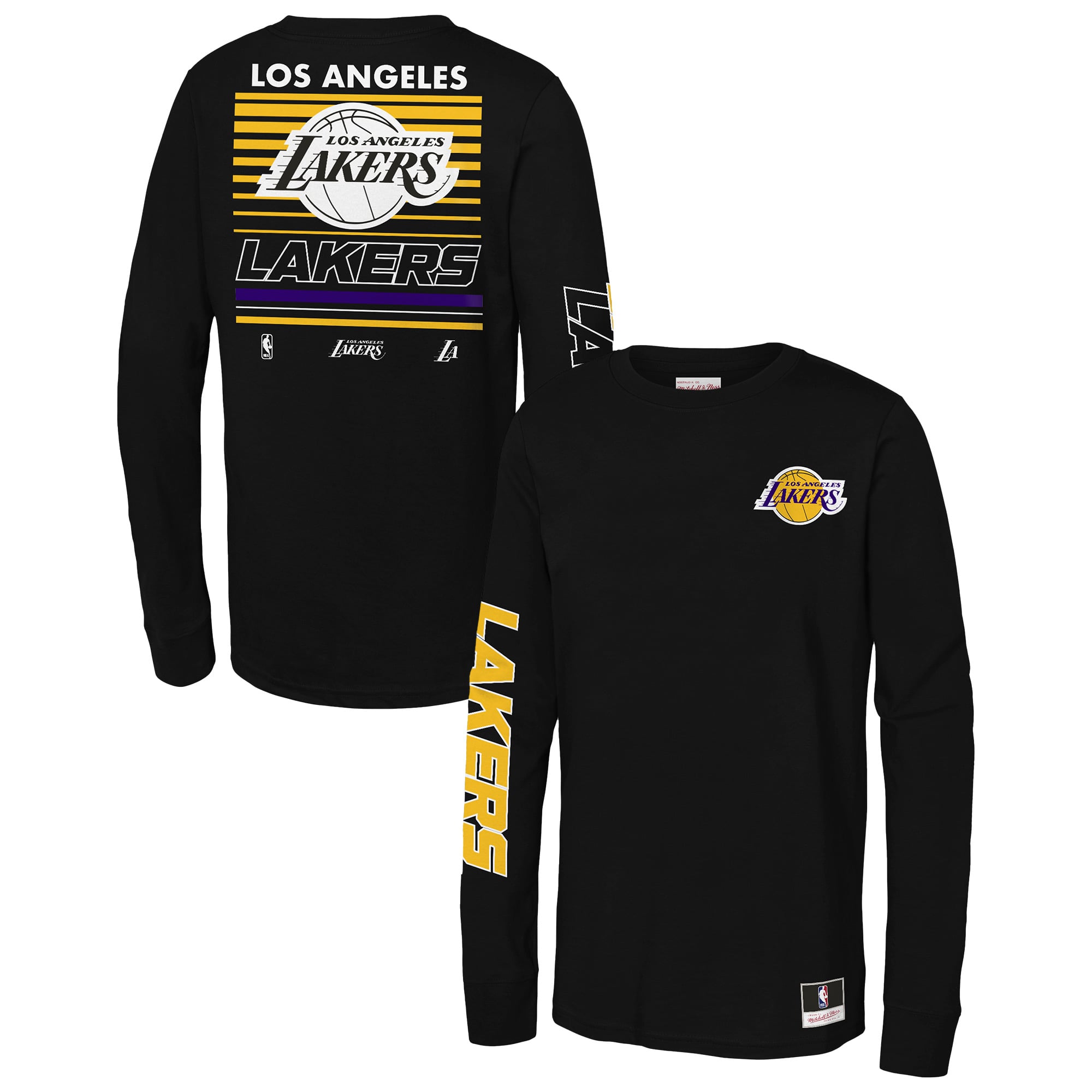 Youth Mitchell & Ness Black Los Angeles Lakers Triple Play Long Sleeve T-Shirt