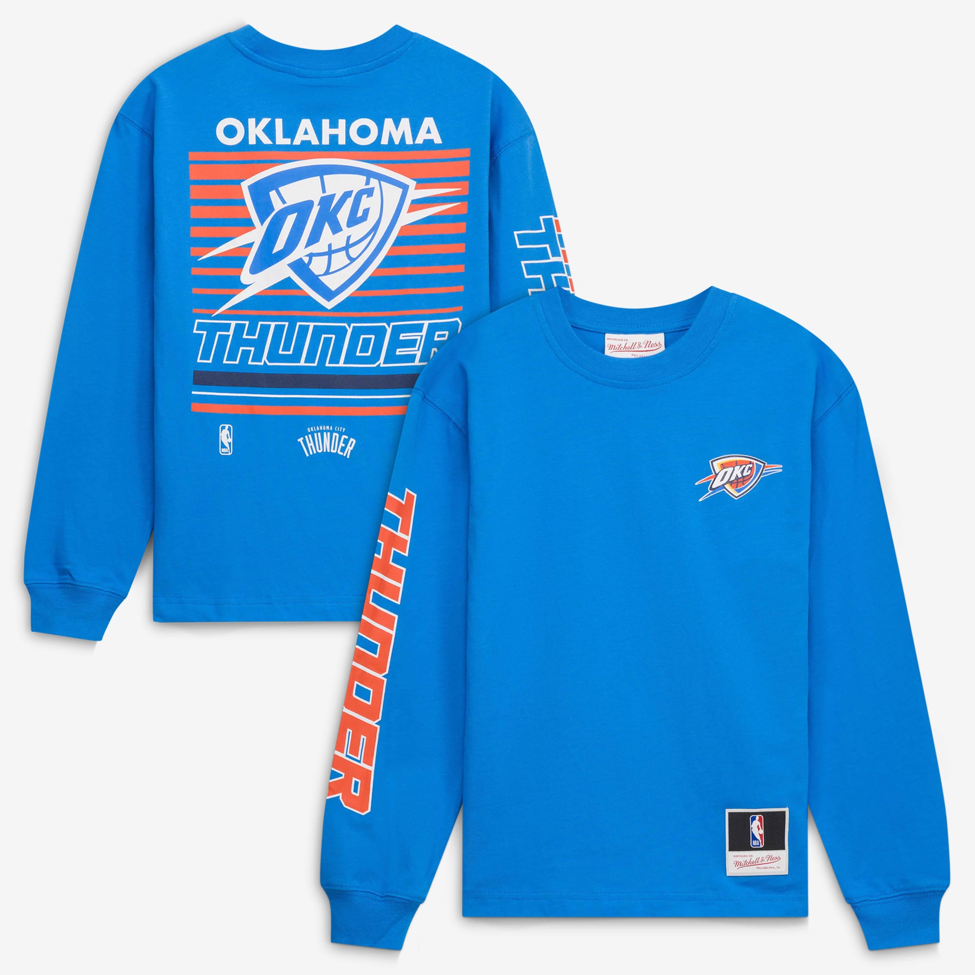 Youth Mitchell & Ness Blue Oklahoma City Thunder Triple Play Long Sleeve T-Shirt