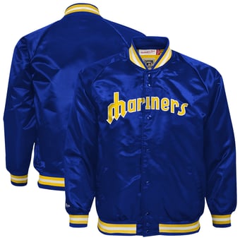 Youth Mitchell & Ness Royal Seattle Mariners Lightweight Full-Snap Satin Jacket
