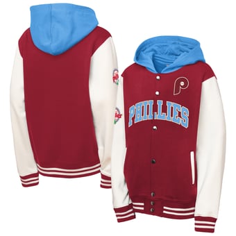 Youth Mitchell & Ness Burgundy Philadelphia Phillies Court Side Fleece Full-Snap Hooded Jacket