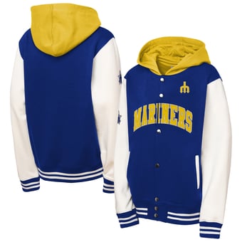 Youth Mitchell & Ness Royal Seattle Mariners Court Side Fleece Full-Snap Hooded Jacket