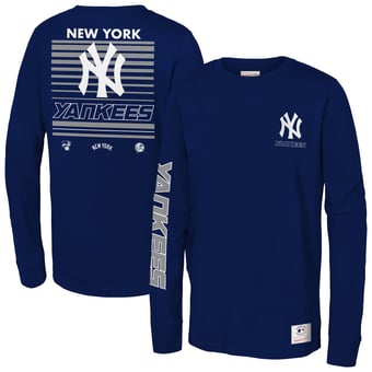 Youth Mitchell & Ness Navy New York Yankees Triple Play Long Sleeve T-Shirt