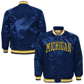 Youth Mitchell & Ness Navy Michigan Wolverines Satin Full-Snap Raglan Jacket