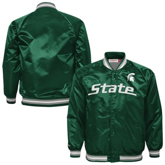 Youth Mitchell & Ness Green Michigan State Spartans Satin Full-Snap Raglan Jacket