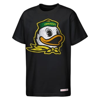 Youth Mitchell & Ness  Black Oregon Ducks Mascot Big Face Heavyweight T-Shirt