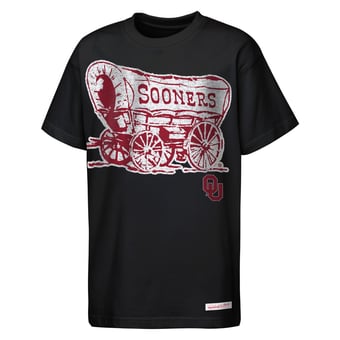 Youth Mitchell & Ness  Black Oklahoma Sooners Mascot Big Face Heavyweight T-Shirt