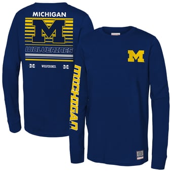 Youth Mitchell & Ness Navy Michigan Wolverines Triple Play Long Sleeve T-Shirt
