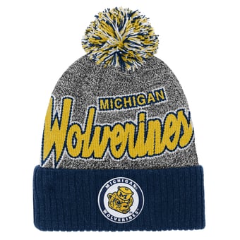 Youth Mitchell & Ness Navy Michigan Wolverines Mascot Cuffed Knit Hat with Pom