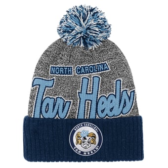 Youth Mitchell & Ness Navy North Carolina Tar Heels Mascot Cuffed Knit Hat with Pom