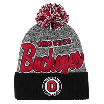 Youth Mitchell & Ness Black Ohio State Buckeyes Mascot Cuffed Knit Hat with Pom