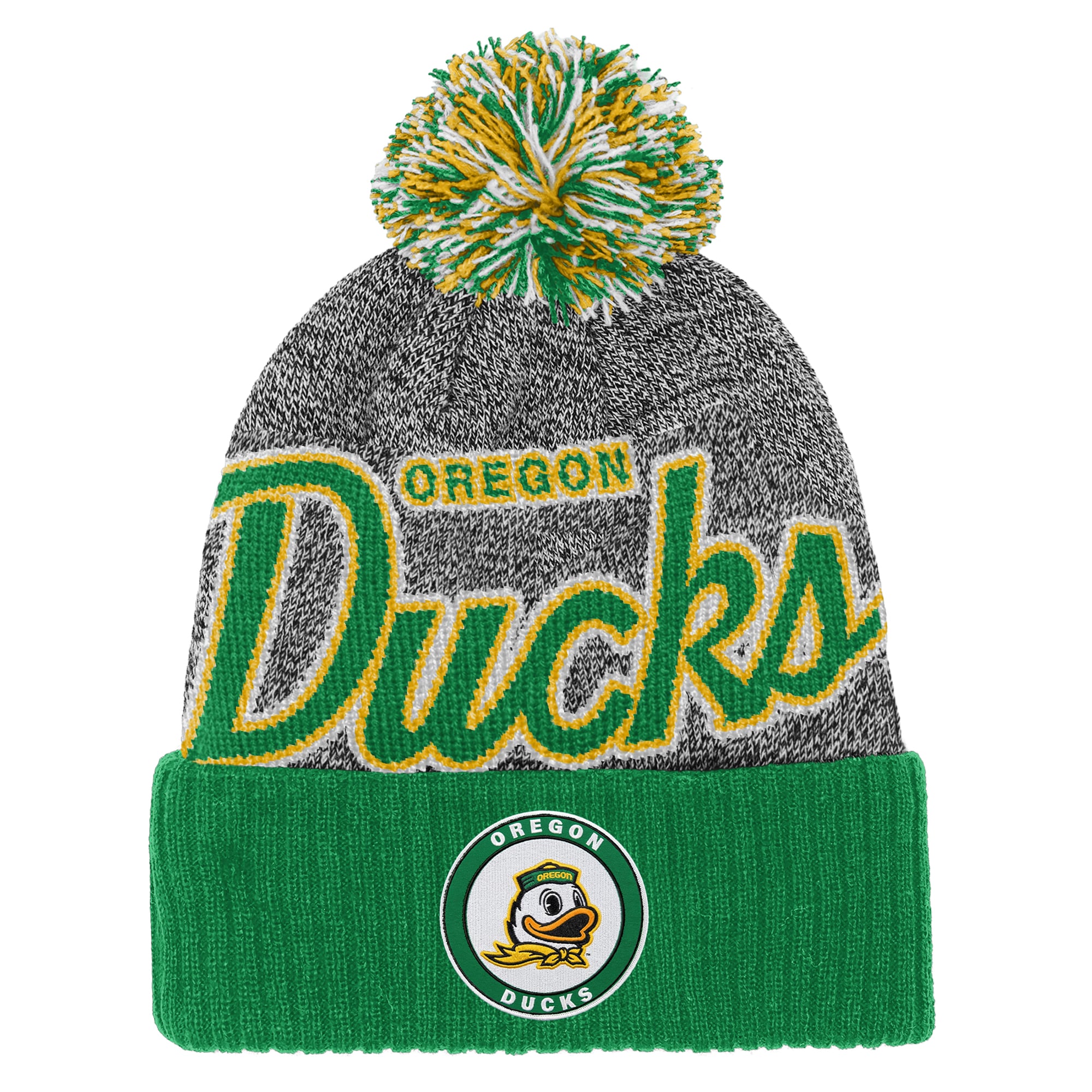 Youth Mitchell & Ness Green Oregon Ducks Mascot Cuffed Knit Hat with Pom