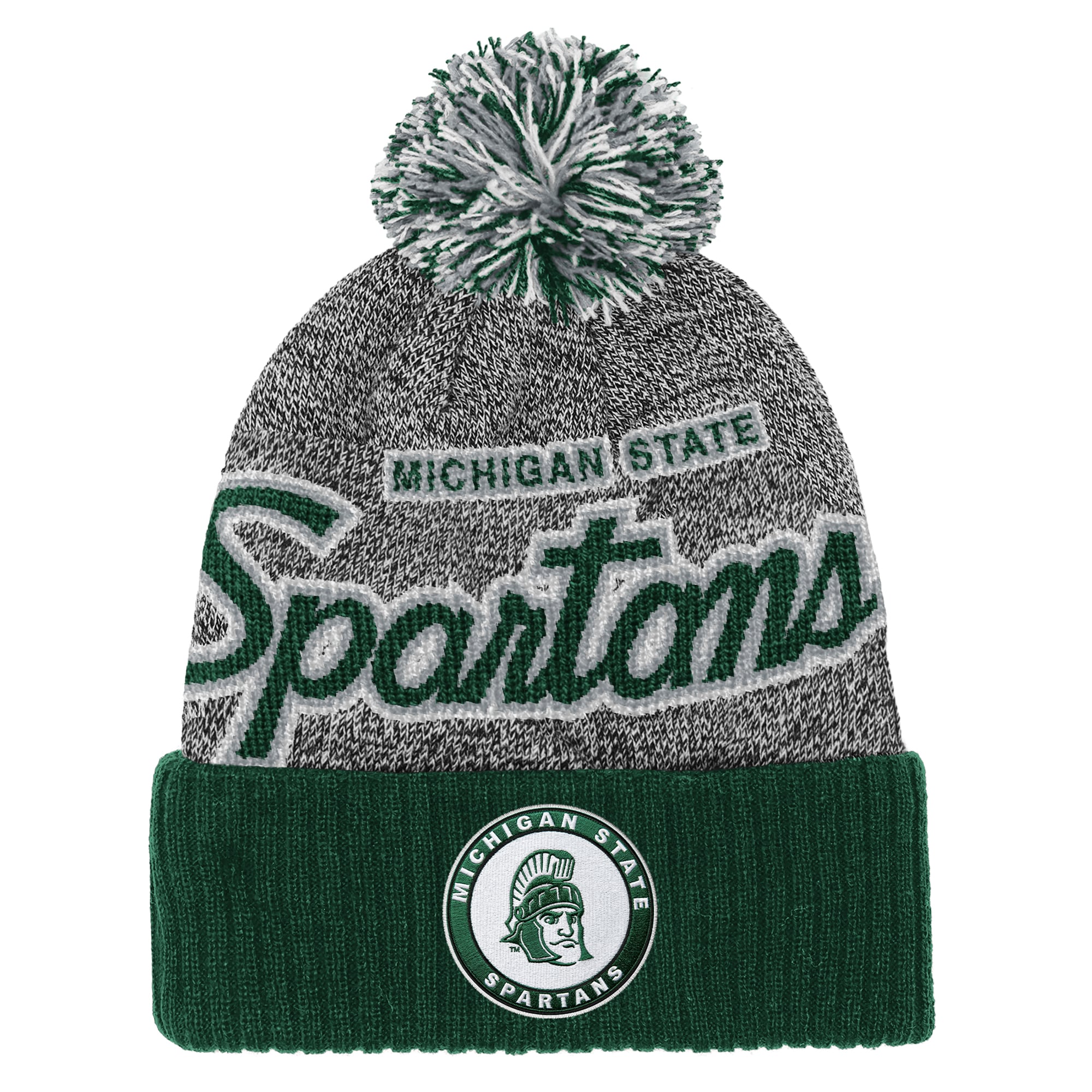 Youth Mitchell & Ness Green Michigan State Spartans Mascot Cuffed Knit Hat with Pom