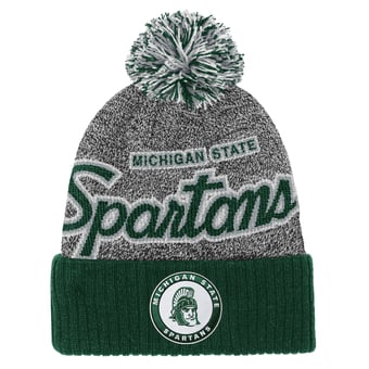 Youth Mitchell & Ness Green Michigan State Spartans Mascot Cuffed Knit Hat with Pom