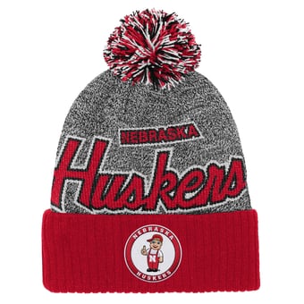Youth Mitchell & Ness Scarlet Nebraska Huskers Mascot Cuffed Knit Hat with Pom